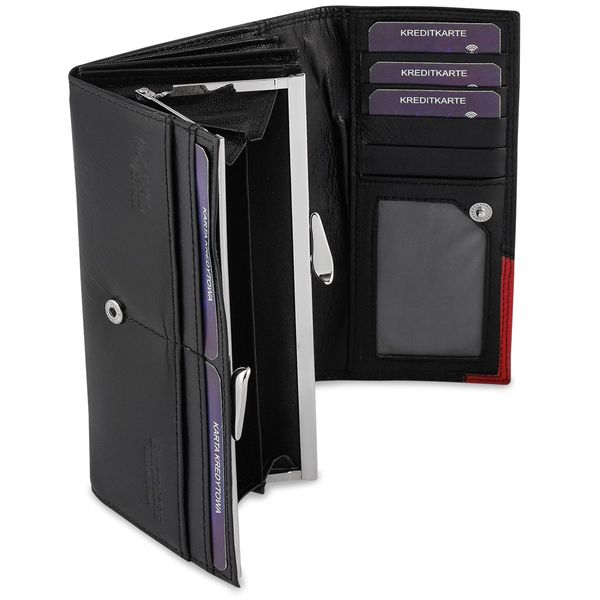 Damski Skórzany Portfel Duży Poziomy Retro Rfid Czarny Beltimore 040 zdjęcie 8