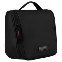 syntetyczna kosmetyczka podróżna w czarnym kolorze z haczykiem zamykana