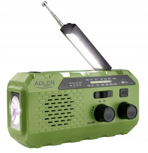 Radio przenośne solarne korbka dynamo latarka USB SOS alarm ADLER na Arena.pl