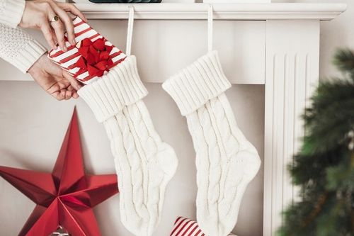 SKARPETA na kominek BIAŁA ecru ŚWIĄTECZNA dł.34cm na Arena.pl