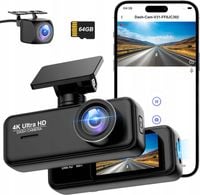 Kamera samochodowa Przód i Tył WiFi 4K + 1080p czarna