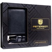Peterson zestaw prezentowy pasek + portfel męski czarny BLACK 115 cm