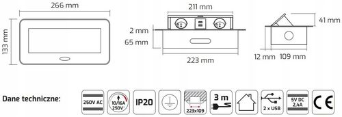 GNIAZDO BIUROWE WPUSZCZANE 2x230V USB A+C na Arena.pl