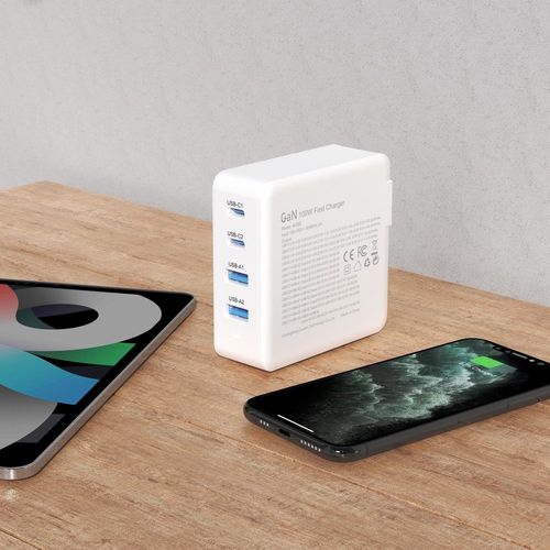 Szybka i mocna ładowarka sieciowa GaN 2x USB-C 2x USB 100W biała na Arena.pl