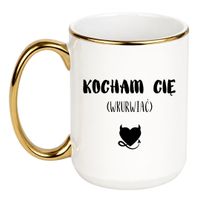 KUBEK "KOCHAM CIĘ WKURWIAĆ" Wzór - Duży Biało-Złoty 450 ml