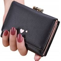 CZARNY Portfel Damski PORTMONETKA Serca Mały