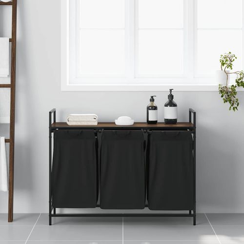 Kosz na pranie 3 przegrody z półką, brązowy dąb na Arena.pl