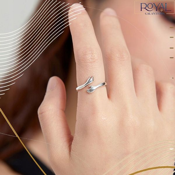 PIERŚCIONEK DŁONIE UŚCISK srebro 925 regulowany srebrny przytulenie pr. 925 zdjęcie 8