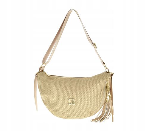 Laura Biaggi - torebka listonoszka podkowa struktura płótna jasny beż A527 na Arena.pl