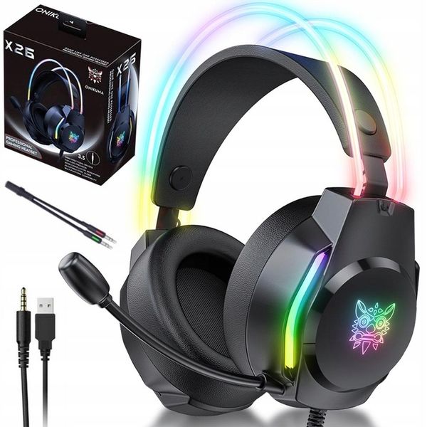 ONIKUMA X26 SŁUCHAWKI GAMINGOWE NAUSZNE PRZEWODOWE Z MIKROFONEM DO PC RGB zdjęcie 1