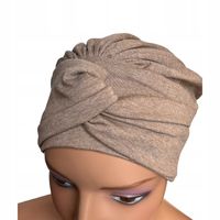 Turban damski Sara jasny brąz ciepłe nakrycie głowy z wiskozy sweterkowej