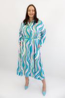 Długa Zwiewna Sukienka z Paskiem Miętowo-Fioletowa 2