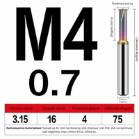 Frez do gwintowania jednoostrzowy Rozmiar: M4x0.7x75L - DLC