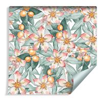 Tapeta Kolorowe Liście Kwiaty Owoce Malowane Akwarelą