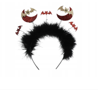 Opaska do Włosów Halloween z Brokatowymi Nietoperzami i Piórkami