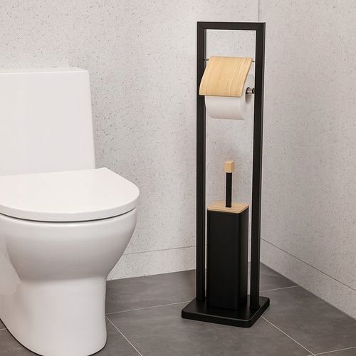Stojak na papier toaletowy z uchwytem i szczotką do wc czarny bambus na Arena.pl