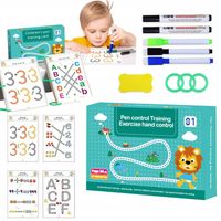 Książeczka zeszyt do nauki pisania zmywalna z pisakami trening ręki 64 szt