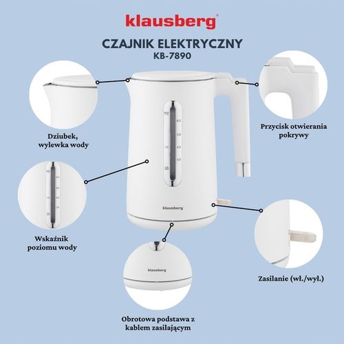 Czajnik elektryczny Klausberg KB-7890 1.7L stal 304 biały filtr 2200W na Arena.pl