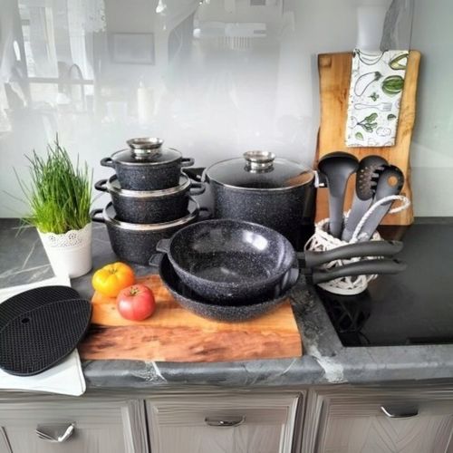 Zestaw garnków Edenberg GARNKÓW PATELNI AKCESORIÓW MARMUR aluminiowe 17 el na Arena.pl