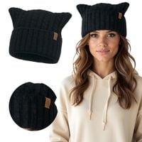 Vivisence 70117 czapka uszy kota czarny wełna merino CZAPKA ciepła