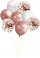 ZESTAW BALONY ZŁOTY RÓŻ BIAŁE WIECZÓR PANIEŃSKI DEKORACJE BALON 8 SZT