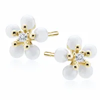 POZŁACANE SREBRNE KOLCZYKI KWIATKI KWIATY PERŁY PEREŁKI BIAŁE CYRKONIE