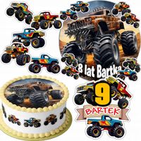 ZESTAW OPŁATEK NA TORT 20CM + 16 POSTACI - MONSTER TRUCK + IMIĘ 15CM 18CM