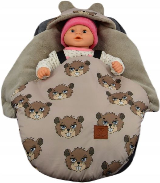 ŚPIWOREK MYSZKA OTULACZ FOTELIK WÓZEK ORTALION BEŻ BOBRY MINKY LATTEY zdjęcie 3