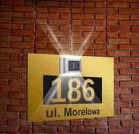 ZŁOTA TABLICZKA ADRESOWA nierdzewna oświetlona numer działki domu 30x20