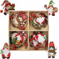 Ozdoby choinkowe zawieszki DREWNIANE skrzaty Zestaw dekoracji 12 szt