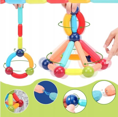 KLOCKI MAGNETYCZNE DLA DZIECKA 3D EDUKACYJNE KONSTRUKCYJNE BEZPIECZNE 84el na Arena.pl