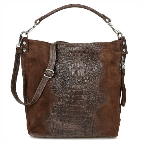 VERA PELLE torebka zamszowa worek kroko z paskiem na ramię V476 c.brązowa na Arena.pl