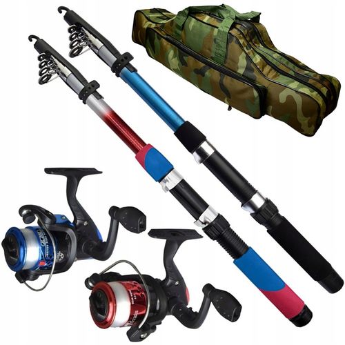 ZESTAW WĘDKARSKI 2x Wędka 2x Kołowrotek TORBA Siatka Podpórki Zanęta Akceso na Arena.pl