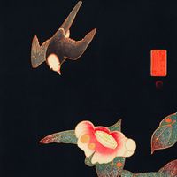Plakat 60x60cm Swallow and Camellia, Jakuchu Japoński Vintage