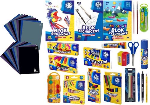 WYPRAWKA SZKOLNA ASTRA XL 22 ELEMENTY klasa 4-8+ 20x ZESZYT W KRATKĘ A5 60k na Arena.pl