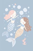 Plakat 40x60cm Wzory dla Dzieci, Dziewczynki i Chłopca - Syrenki