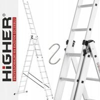 Drabina aluminiowa 3x11 uniwersalna HIGHER 8,45m MOCNA + hak