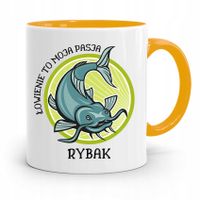 Kubek Żółty Wędkarza Łowienie To Moja Pasja Z Nadrukiem Ze Zdjęciem