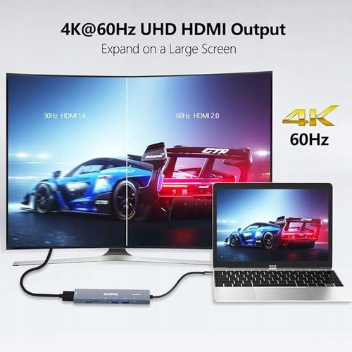 ShanFeng Hub USB C 4K 60 Hz, 7 w 1 adapter z HDMI, 100 W PD, 10 Gbps na Arena.pl