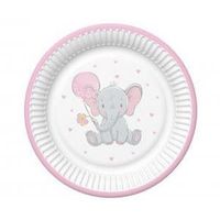 talerzyki baby elephant with pink ballon, 8 szt.