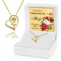 ZŁOTE SERCE RÓŻA PAMIĄTKA KOMUNII + GRAWER GRARTIS