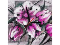 30X30CM ZEGAR KOMPOZYCJA TULIPANÓW OBRAZ DREWNO