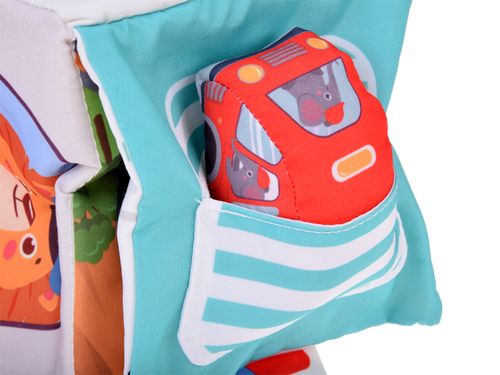 KOLOROWA  KOSTKA SENSORYCZNA POJAZDY PUDEŁKO Z CHUSTECZKAMI na Arena.pl