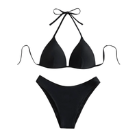 Damski Strój Kąpielowy Bikini Push Up Wiązany Trójkąt Czarny Rozmiar M