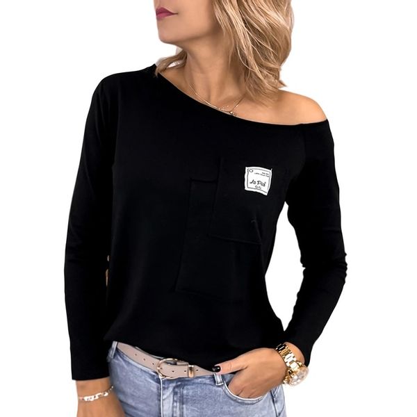 Bluzka Damska z opadającym ramieniem czarna DARKSIDE CZARNA zdjęcie 1