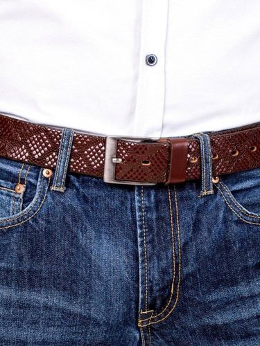 Skórzany męski pasek ciemno brązowy na Arena.pl