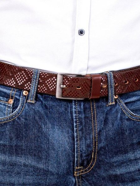 Skórzany męski pasek ciemno brązowy zdjęcie 2