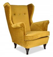 Fotel uszak ARI skandynawski  welur złoty musztardowy