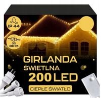 SOPLE 200 LED KURTYNA LAMPKI ZEWNĘTRZNE Białe Ciepłe 9m Lampki Girlanda