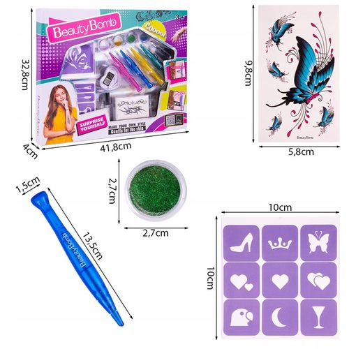 ZESTAW DO ROBIENIA TATUAŻY DUŻY BROKATOWE TATUAŻE ZMYWALNE SZABLONY DIY na Arena.pl